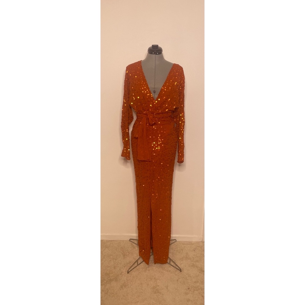 Burnt orange sequined gown